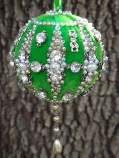 Beaded sequin jeweled pin Christmas tree ornament handmade Christmas burst ornament in turquoise and pearl