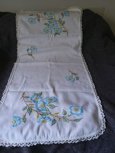Multi-Pastel Embroidered Colors of Small Child Pretty Vintage Hankie with Crocheted Edges