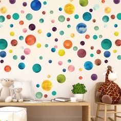 Kleine Regenbogen Aquarell Punkte Stoff Wandtattoo Farbe