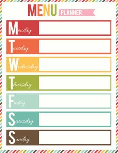weekly dinner menu templates