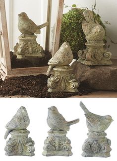 Set of 3 Johns Studio Outdoor Statue Metal Bird Decor Glass Garden Art Decorative for Patio Yard