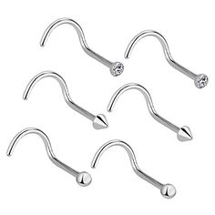 LOYALLOOK 12Pcs 18G Sterling Sliver L//Screw Shaped Nose Rings Studs CZ Inlaid 2MM Body Piercing Jewelry for Women Men Girl
