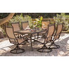 Outdoor Belham Living San Miguel Cast Aluminum 7 Piece Patio Dining Hanover Monaco Tan Aluminum 7 Piece Dining Set With Six Swivel Rockers And A 68 X 40 Inch Table Size Sets Patio Furniture