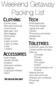 printable packing list for a weekend trip weekend trips free short trip packing list
