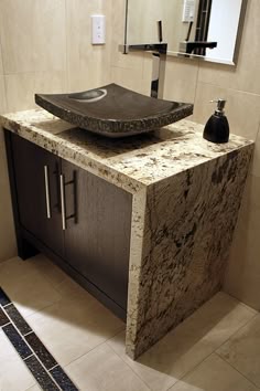 My Final Pin For Vanity Day Features One Of Favorite Details Vanity Top With Mitred Waterfall Edge And Vessel Sink In Delicatus Granite