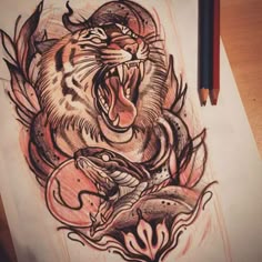 Hommes T Shirt à Manches Courtes Coton Tigre Papillon Animal Tatouage Inde M-New