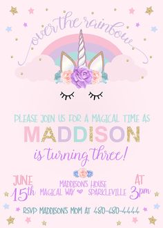 Unicorn Birthday Invitation Unicorn Party Invitation Rainbow Unicorn Birthday Invitation Unicorn Party Invitation Rainbow