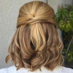 medium length half updo hairstyle