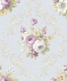 Wallpaper Designer Purple Lavender Cream Green Tan Floral Vine on Dark Gray