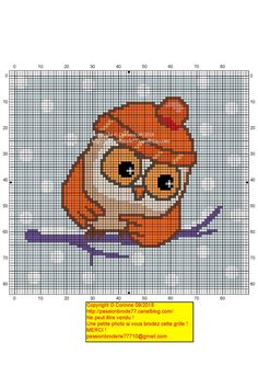 Chouetty Orange ! Fichier PDF : Chouetty_Orange Узоры С Совой, Вышивание Крестом, Вязание Крючком, Вымышленные Персонажи, Рождество, Совы, Куртки
