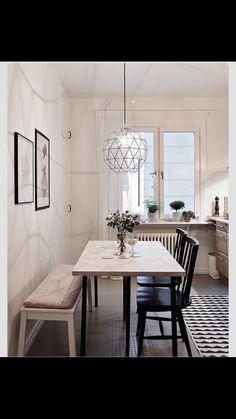 table against the wall, two chairs, one bench seat. Seating for ... table against the wall, two chairs, one bench seat. Seating for ...