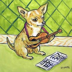 CHihuahua dog banjo 8x10 artist prints animals impressionism gift new
