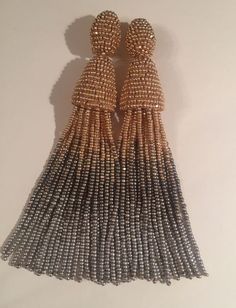 Long Tassel Beaded Earrings clip-on Handmade Oscar de la Renta style | eBay