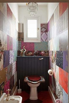 Colourful Quirky Cloakroom The Brighton Bathroom Company American Hippie Bohéme Boho Lifestyle Tiny Bathroom Large Tiles