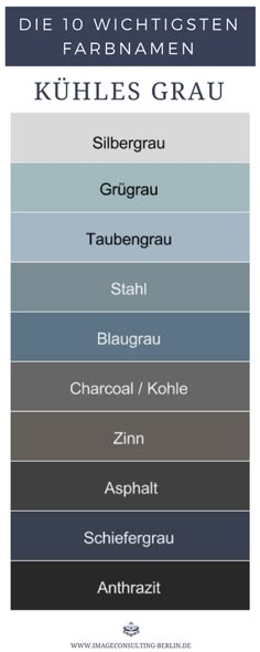 Kühle Grautöne sind Silbergrau, Graugrün, Taubengrau, Stahl, Blaugrau, Charcoal, Kohle, Zinn, Anthrazit, Asphalt, Schiefergrau Berlin, Grey, Shades Of Grey, Shades, Color, Green, Green And Grey, Color Pallets