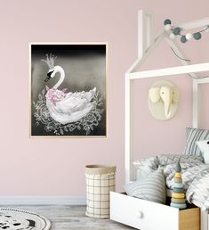 481 Best Wall Art Prints Etsy Images On Pinterest In 2018 Swan Princess Nursery Decor Print In Black And Pink Baby Wall Art Room