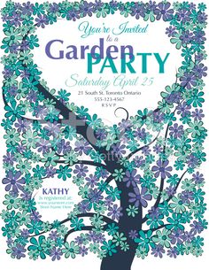 plant garden party vertical invitation template with an oblong frame
