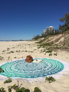 Round Mandala Throw Bohemian Hippie Beach Picnic Rugs Soft Cotton Light Weighted Sea Green Ombre Mandala Roun Beach Throw To Add Extra Fun