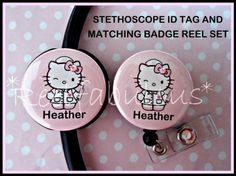 CUSTOM Hello Kitty LABOR /& DELIVERY Nurse Badge Reel and Stethoscope ID Tag Set