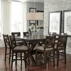Transitional Breakfast Room With Bar Height Table White Dining Felicia Counter Height Dining Set Table And 8 Chairscherry Veneer Top With Planked Design Detailingrubberwood