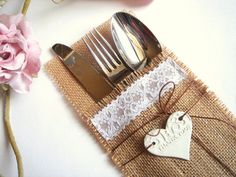 Burlap And Lace Rustic Silverware Holder With Table Place Names Items Similar To Fflatware Silverware Holder Wedding Table Setting Burlap Flatware Holders With Clay Hearts Favor Rustic Pockets On Etsy
