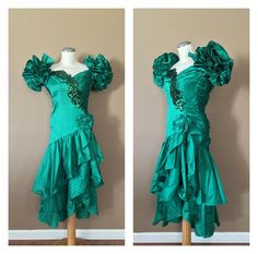 Puffy Sleeve Dress Green