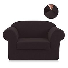 Black subrtex 2-Piece Granule Jacquard wingback Chair Slipcover High Elastic Armchair Cover Waffle Fabric Back Furniture Protector for Living Room Spandex Stretch Sofa Slipcovers