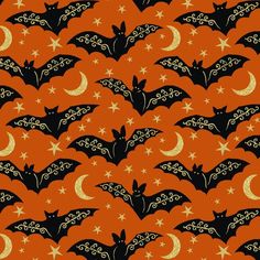 BonEful Fabric FQ Cotton Quilt Black Orange Halloween Spider Web Damask Stripe S