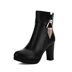 Women's Round Closed Toe High Heels Low Top Solid Boots with Bowknot Women's Round Closed Toe High Heels Low Top Solid Boots with Bowknot