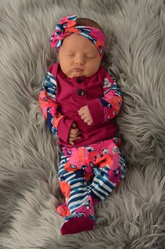 3 Piece Button Newborn Outfit - fuchsia with blue stripe floral – Gigi and Max #goinghomeoutfit #newbaby #babyshower #babygirl #showergift #nurseryideas #cominghomeoutfit #hospitalpictures #newbornphotography #fresh48 Newborn Outfit, Baby Arrival, Baby Hacks, Newborn