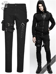 Punk Rave Distressed Holes Ripped Gothic Mesh Black Red Leggings Pants K-099
