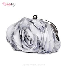 Womens Satin Rose Flower Evening Bag Clutch Handbag Cross-body