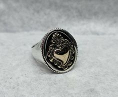 Anello in Acciaio Maschile Da Uomo Cuore Ex Voto Massiccio color Argento Dark
