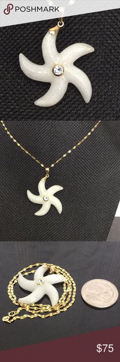 Pendant Star Starfish from 585 White Gold Shiny Lightweight Necklace