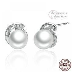 X Blanco Perla Ear Stud Pendientes de plata esterlina 925 Mujeres Niña Joyeria Regalo UK