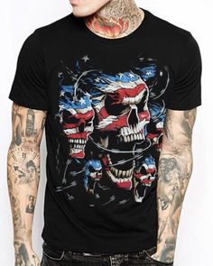 Clover Black American Flag Cotton Youth T Shirts Short Sleeve for Teenager Boys Girls