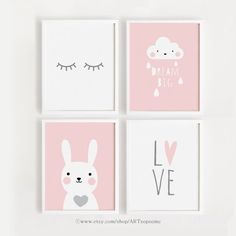 Great Baby Shower Gift Nursery Wall Art Cute Flying Baby Animals Bunnies with Umbrella Nursery D\u00e9cor Digital Download