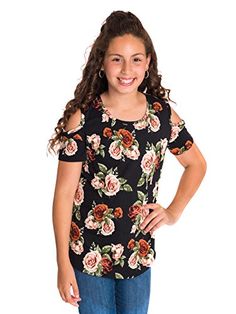 Arshiner 3 Pack Girls Crew Neck Tee Casual Cotton Short-Sleeve T-Shirt Tops with Cold Shoulder