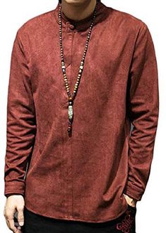BYWX Men Long Sleeve Buttons Fashion Denim Faux Suede Cotton Dress Shirts