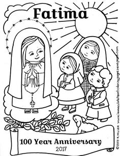 Our Lady With The Children Of Fatima Coloring Page 100 Year Anniversary Catholic Education