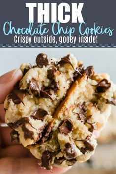 Thick Chocolate Chip Cookies! These cookies are nice and golden on the outside and soft and gooey on the inside. Loaded up with tons of melted chocolate. The best part is the size. These cookies are thick and hearty! #cookies #chocolatechipcookies #bakin