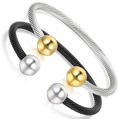 8.3/" Hommes Femmes En Cuir Noir En Acier Inoxydable Câble Coeur Lucky Clover Bracelet