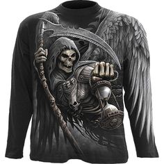 Men/'s Gothic All Over Grim Reaper Skull Bats Crow Trees Print V Neck T-Shirt Top