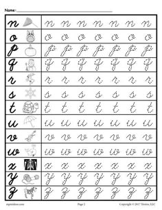 FREE printable lowercase cursive letter tracing worksheets. These cursive alphabet tracing worksheets include the full alphabet A-Z. Great for toddlers, preschool, and kindergarten. Get the free tracing alphabet worksheets here --> http://www.mpmschoolsupplies.com/ideas/7631/free-cursive-lowercase-letter-tracing-worksheets/ Alphabet Tracing, Alphabet Writing, Letter Tracing, Alphabet Tracing Worksheets, Letter Tracing Worksheets, Letter Worksheets