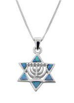 Blue Opal Hamsa David étoile Collier Pendentif Shema Israël Argent Juif Bijoux