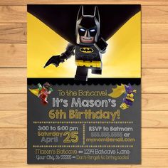 10 x Personalised LEGO Batman Birthday Invitation//Invites with Envelopes CC
