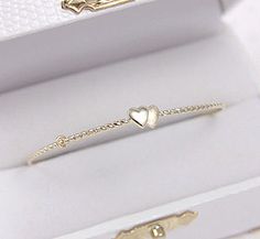 14K Yellow Gold Double Heart Adjustable Bangle Bracelet for Children