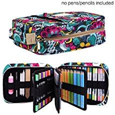 OLIKE 78 Slots Pencils Holder Case Organizer For Colored Pencils Handy Zipper Pencil Bag For Prismacolor Watercolor Pencils Marco Pencils Crayola Colored Pencils