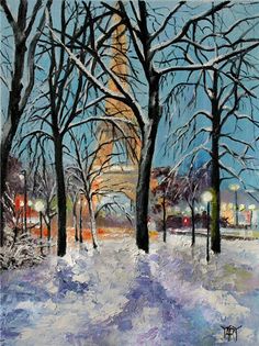 YARY DLUHOS Limited Edition Art PRINT Winter Landscape Snow River Sunrise