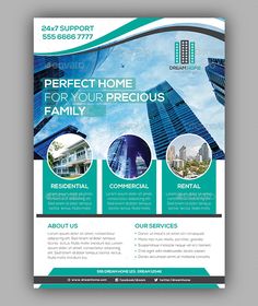 Real Estate Flyer Template PSD Template Flyer, Real Estate Flyer Template, Business Flyer Templates, Flyer Design Templates, Brochure Template, Business Ideas, Brochure Design Layout, Flyer Layout